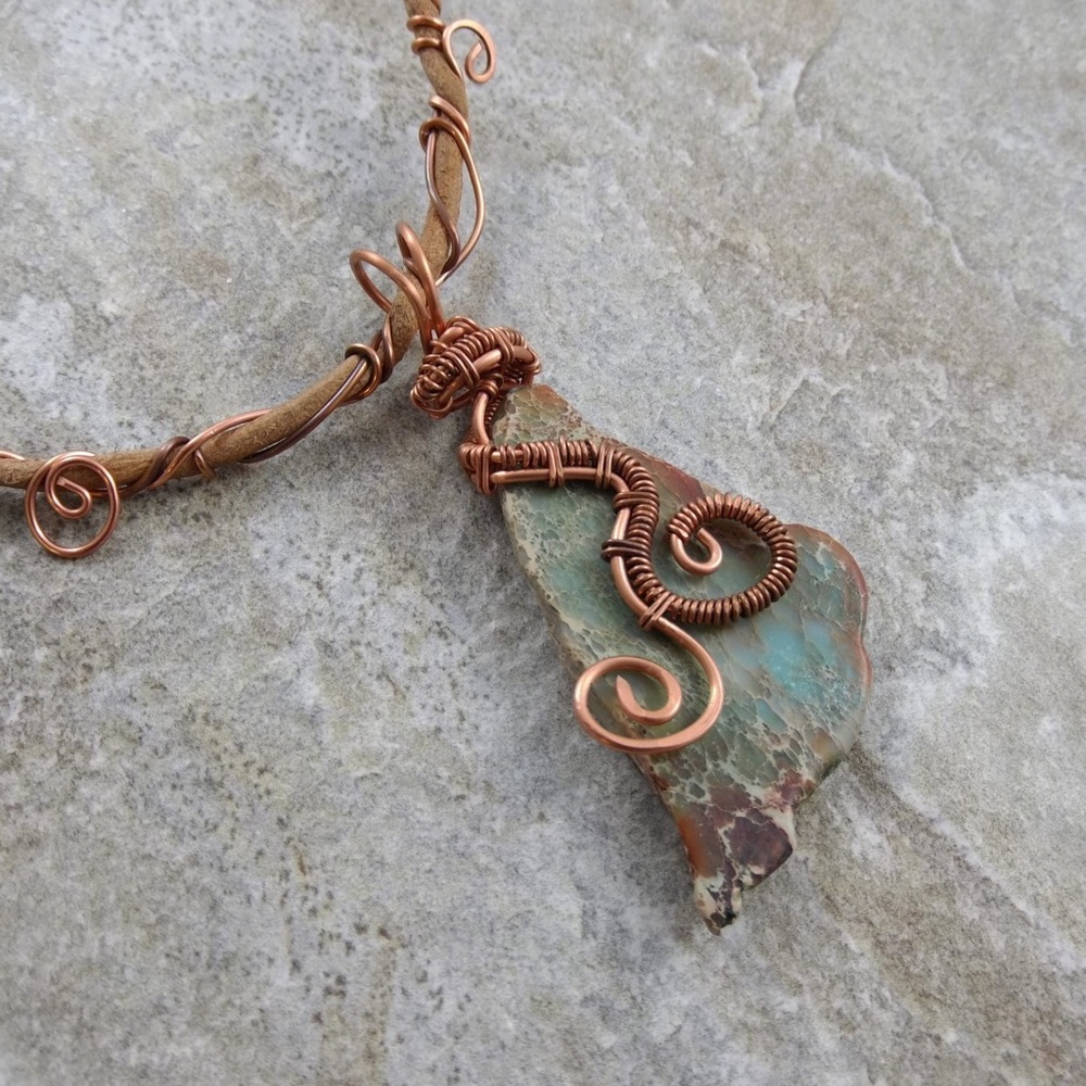 Handmade leather and jasper necklace